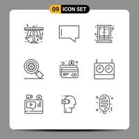 Set of 9 Modern UI Icons Symbols Signs for atm gear cupboard search home Editable Vector Design Elements