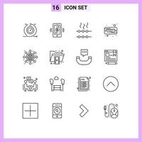 Modern Set of 16 Outlines and symbols such as networking hard communications hard disk drive Editable Vector Design Elements