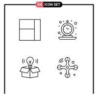 Set of 4 Modern UI Icons Symbols Signs for grid idea clock time communications Editable Vector Design Elements