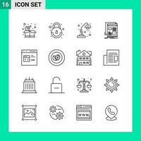 Pack of 16 Line Style Icon Set Outline Symbols for print Creative Signs Isolated on White Background 16 Icon Set vector