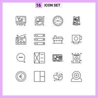 Modern Set of 16 Outlines Pictograph of marketing advertising shop box construction Editable Vector Design Elements