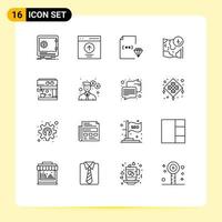 Group of 16 Modern Outlines Set for gps map upload file development Editable Vector Design Elements