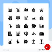 Modern Set of 25 Solid Glyphs and symbols such as game control location heart watch Editable Vector Design Elements