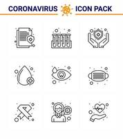 corona virus prevention covid19 tips to avoid injury 9 Line icon for presentation drop positive tubes type blood viral coronavirus 2019nov disease Vector Design Elements