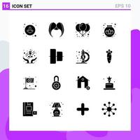 Mobile Interface Solid Glyph Set of 16 Pictograms of align customer care balloon care cream Editable Vector Design Elements