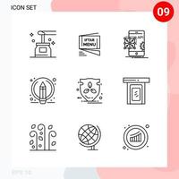 Vector Pack of 9 Icons in Line Style Creative Outline Pack isolated on White Background for Web and Mobile