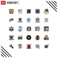 25 Thematic Vector Filled line Flat Colors and Editable Symbols of head gadget world devices chip Editable Vector Design Elements