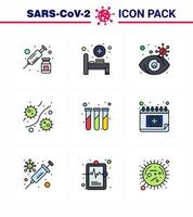 Coronavirus Precaution Tips icon for healthcare guidelines presentation 9 Filled Line Flat Color icon pack such as lab viruses search plasm germs viral coronavirus 2019nov disease Vector Design E
