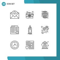 Group of 9 Modern Outlines Set for school knowledge lens education idea Editable Vector Design Elements