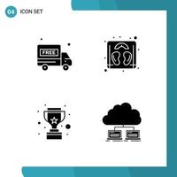 Group of 4 Solid Glyphs Signs and Symbols for delivery truck reward weight cup network Editable Vector Design Elements