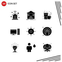 colección de 9 iconos vectoriales en estilo sólido símbolos de glifo perfecto de píxeles para web y signos de iconos sólidos móviles sobre fondo blanco 9 iconos vector