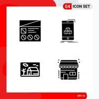 Creative Set of 4 Universal Glyph Icons isolated on White Background vector