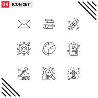 Mobile Interface Outline Set of 9 Pictograms of data analysis candy settings engine Editable Vector Design Elements