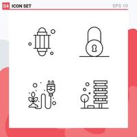 Stock Vector Icon Pack of 4 Line Signs and Symbols for islam energy ramadan padlock plant Editable Vector Design Elements