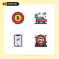 4 Universal Filledline Flat Color Signs Symbols of dollar coin android car phone location Editable Vector Design Elements