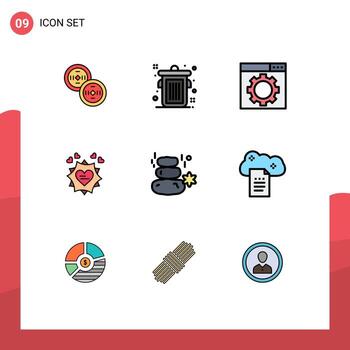 Set of 9 Modern UI Icons Symbols Signs for stone spa website rock heart Editable Vector Design Elements