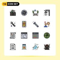 Modern Set of 16 Flat Color Filled Lines and symbols such as mobile tool bench repair bathroom Editable Creative Vector Design Elements