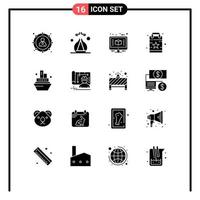 Set of 16 Vector Solid Glyphs on Grid for travel cruise computer star favorite Editable Vector Design Elements