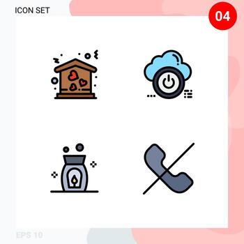 Mobile Interface Filledline Flat Color Set of 4 Pictograms of home aroma move down spa Editable Vector Design Elements