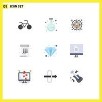 Mobile Interface Flat Color Set of 9 Pictograms of education value target premium paint Editable Vector Design Elements
