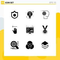 Universal Icon Symbols Group of 9 Modern Solid Glyphs of analytic gestures crew arrow personnel Editable Vector Design Elements