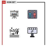 Filledline Flat Color Pack of 4 Universal Symbols of presentation bicycle business machine crash Editable Vector Design Elements