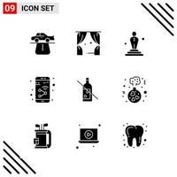 conjunto perfecto de píxeles de 9 iconos sólidos conjunto de iconos de glifos para el diseño de sitios web y la interfaz de aplicaciones móviles vector