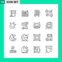 paquete de 16 iconos de estilo de línea establece símbolos de esquema para imprimir signos creativos aislados en fondo blanco vector