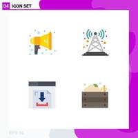 Set of 4 Modern UI Icons Symbols Signs for announce download antenna tower multimedia Editable Vector Design Elements