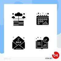 Modern Pack of 4 Icons Solid Glyph Symbols isolated on White Backgound for Website designing vector