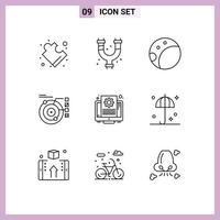 Modern Set of 9 Outlines and symbols such as screen file moon document planetary Editable Vector Design Elements