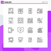 Editable Vector Line Pack of 16 Simple Outlines of logistic delivery mobile application caution love Editable Vector Design Elements