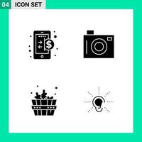 Pack of 4 Solid Style Icon Set Glyph Symbols for print Creative Signs Isolated on White Background 4 Icon Set vector