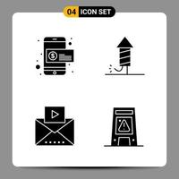 4 Black Icon Pack Glyph Symbols Signs for Responsive designs on white background 4 Icons Set vector