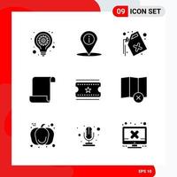 Creative Set of 9 Universal Glyph Icons isolated on White Background vector