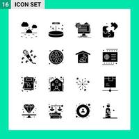 Pack of 16 Solid Style Icon Set Glyph Symbols for print Creative Signs Isolated on White Background 16 Icon Set vector