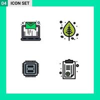 Set of 4 Vector Filledline Flat Colors on Grid for email system sending leaf technology Editable Vector Design Elements