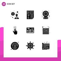 Set of 9 Modern UI Icons Symbols Signs for property estate geo down fingers Editable Vector Design Elements