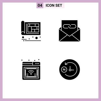 4 Solid Glyph concept for Websites Mobile and Apps architectural envelope design contact online Editable Vector Design Elements