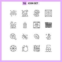 Modern Set of 16 Outlines and symbols such as candle hiking phone nature forest Editable Vector Design Elements