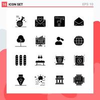 Collection of 16 Vector Icons in solid style Modern Glyph Symbols for Web and Mobile Solid Icon Sign Isolated on White Background 16 Icons