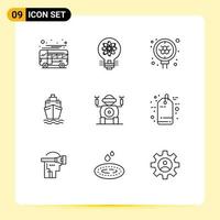 9 Universal Outline Signs Symbols of robot swim solution ship science Editable Vector Design Elements