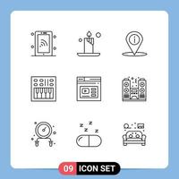 Set of 9 Vector Outlines on Grid for page volume navigation speaker loudspeaker Editable Vector Design Elements