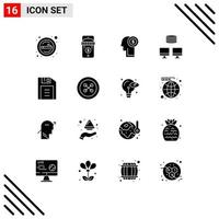 Solid Glyph Pack of 16 Universal Symbols of retro floppy disk idea sync backup Editable Vector Design Elements
