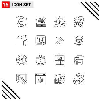 16 User Interface Outline Pack of modern Signs and Symbols of message nature sunset birds rating Editable Vector Design Elements