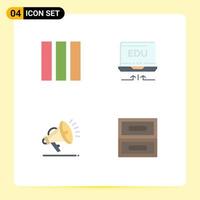 Group of 4 Flat Icons Signs and Symbols for column speaker laptop education cabinet Editable Vector Design Elements