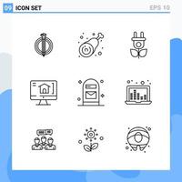 iconos de estilo moderno de 9 líneas delinean símbolos para uso general signo de icono de línea creativa aislado sobre fondo blanco paquete de 9 iconos vector