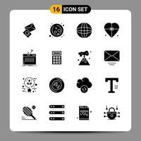 16 Black Icon Pack Glyph Symbols Signs for Responsive designs on white background 16 Icons Set vector