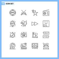 16 Thematic Vector Outlines and Editable Symbols of balloon food abstract cocktail radio Editable Vector Design Elements