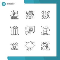 Vector Pack of 9 Outline Symbols Line Style Icon Set on White Background for Web and Mobile